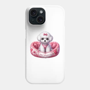 Valentine Bichon Frise Dog in Bed Phone Case