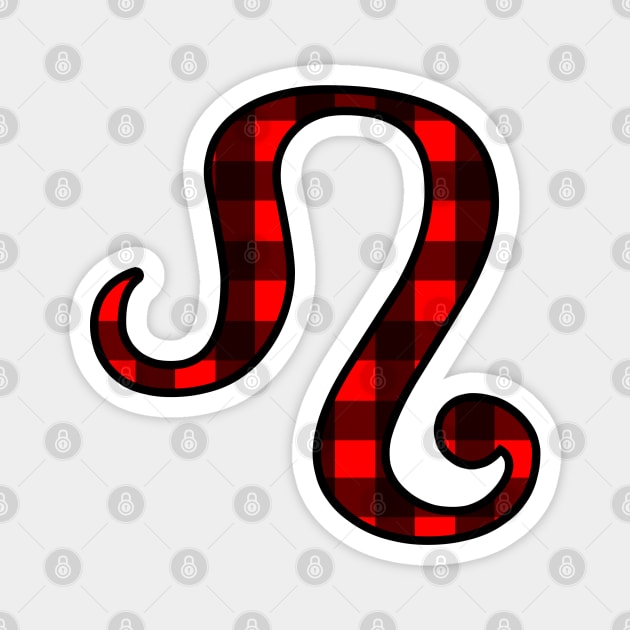 Leo Zodiac Horoscope Symbol in Black and Red Buffalo Plaid Magnet by bumblefuzzies