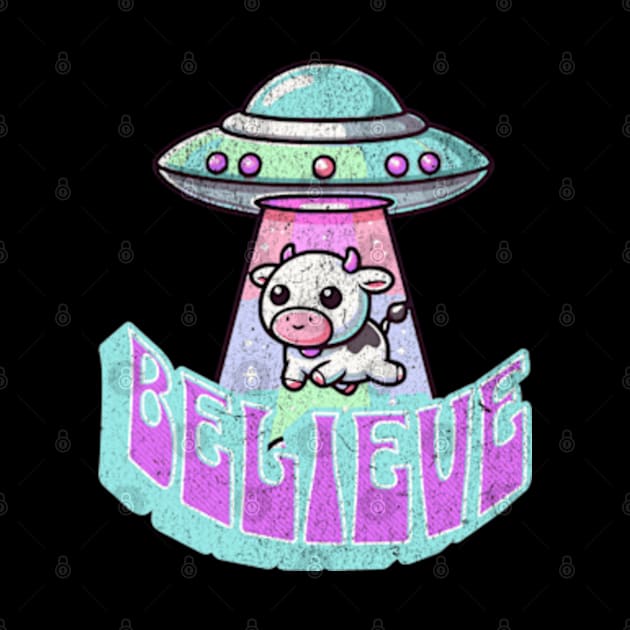 Believe UFO Cow Abduction Kawaii Alien Extraterrestrial by Lavender Celeste