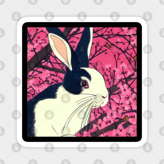 Cute Dutch Bunny Rabbit Blossoms of Cherry Flowers Magnet by wigobun