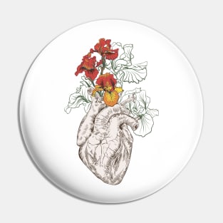 Human heart with flowers Pin