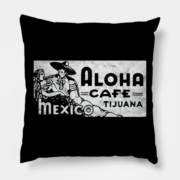 Tiki Bar / Aloha Cafe Tijuana Mexico / White Print Pillow by RCDBerlin