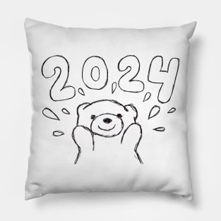 2024 New Years Celebration Smiley Bear Pillow