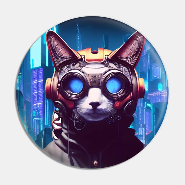 Cool Japanese Techno Cat In Japan Neon City Pin by star trek fanart and more