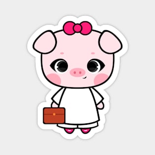 Cute Little Piggy in White Ao dai Magnet