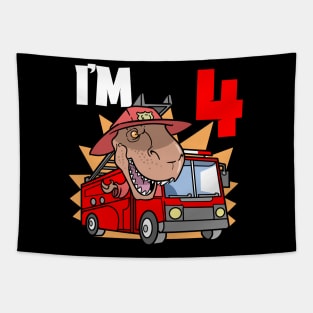 I'm 4 Firefighter T-Rex Children's Birthday Tapestry