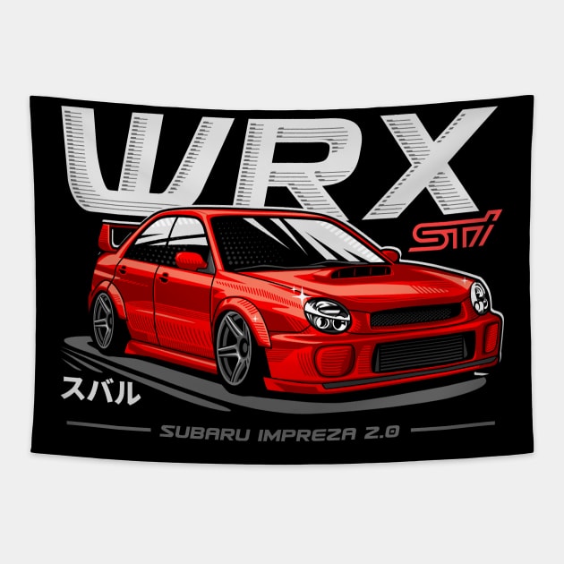 JDM car Subaru Impreza WRX STI RED Tapestry by celengan