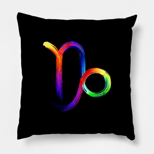 Capricorn zodiac sign luminescent paint Pillow by Blackmoon9