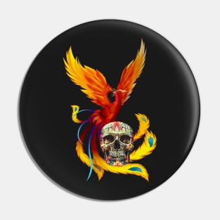 Fire Phoenix And Day Of The Dead Sugar Skull Pin