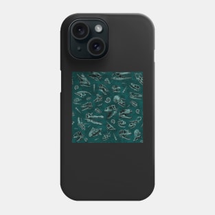 Dinosaur skull sketch tiled pattern green Phone Case