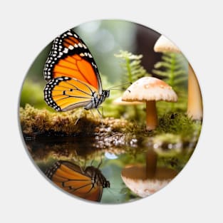 Butterfly Mushroom Nature Serene Peace Pin