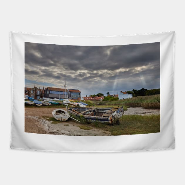 Vintage rowing boat in Brancaster Staithe, Norfolk Tapestry by GrahamPrentice