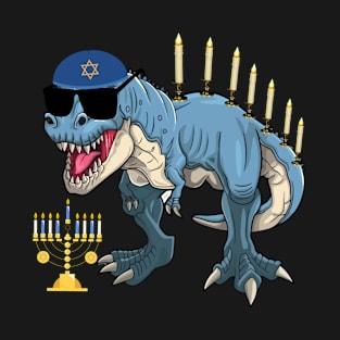 Menorasaurus Rex T Rex Dinosaur Hanukkah for Boys T-Shirt