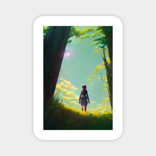 Anime Girl Spring Mysterious Sun Forest Landscape Magnet