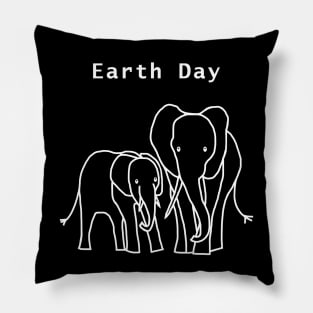 White Line Earth Day Elephants Pillow