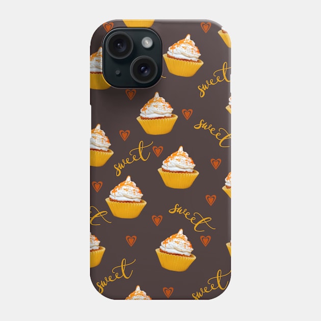 Sweet Lemon Cupcake Pattern on Chocolate Background Phone Case by ArtMorfic