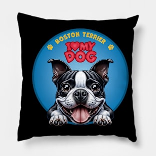 I Love my dog Boston Terrier Pillow