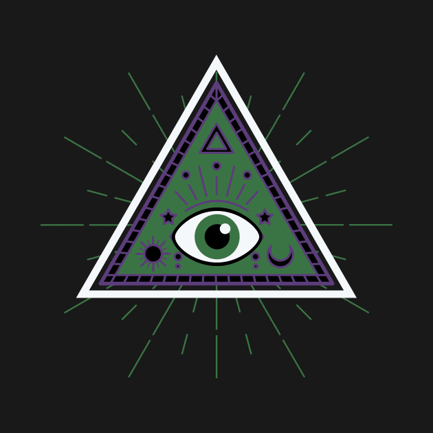 All Seeing eye - black with green eye by Just In Tee Shirts