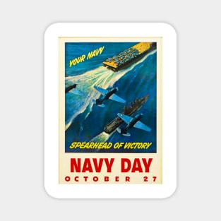 Navy Day Vintage War Ship Plane Aircraft Carrier Magnet