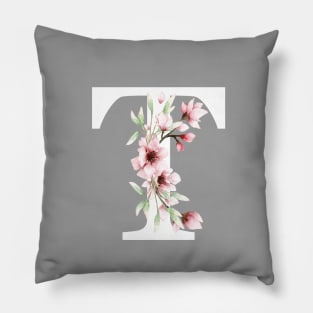 Letter T Monogram With Cherry Blossoms Pillow