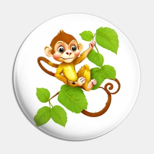 Cute Cartoon Monkey Climbing Trees Pin