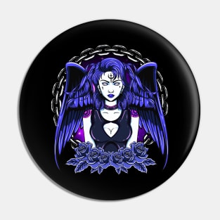 Awesome Gothic Angel Girl Wings & Flowers Pin