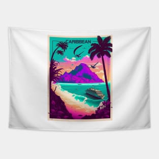 Caribbean Cruise Synthwave Travel Art Poster Tapestry