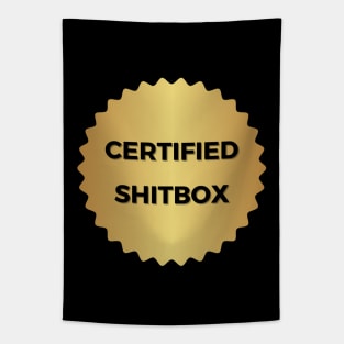 Certified Shitbox - Golden Label And Black Text Circle Design Tapestry