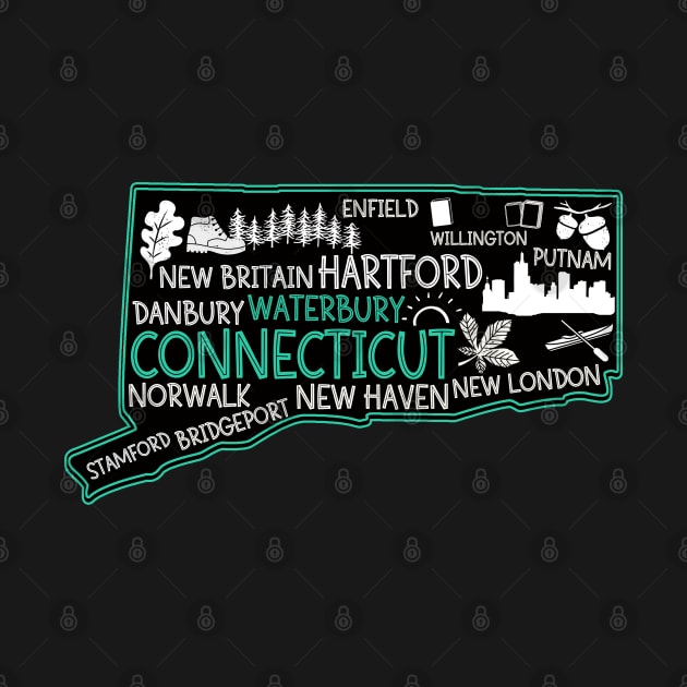 Connecticut Waterbury cute map New Haven Enfield Willington Putnam Norwalk Stamford Bridgeport by BoogieCreates