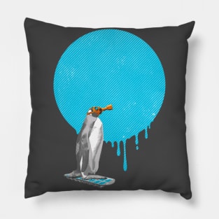 Lonely penguin with melted blue moon Pillow