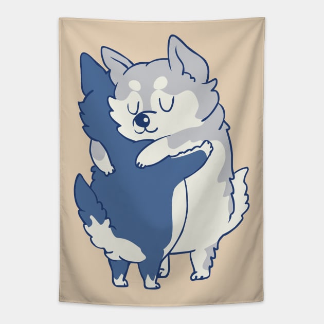 Husky Hugs Tapestry by huebucket