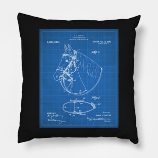 Horse Bridle Patent - Horse Lover Horse Stables Art - Blueprint Pillow