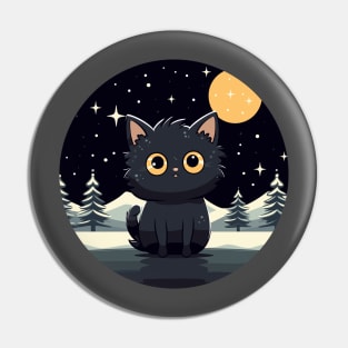 black cat in christmas winter night Pin