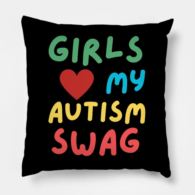 Girls Love My Autism Swag Funny Girls Heart Pillow by Vitarisa Tees