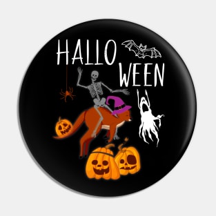 Halloween Skeleton Riding Kangaroo Funny Pin