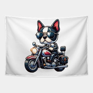 Boston Terrier Riding A Motorcycle Tapestry