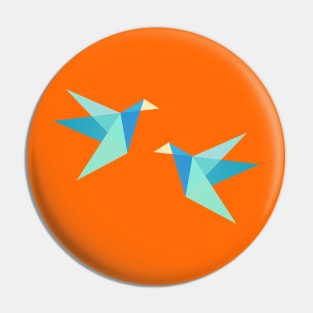 Blue and Orange Paper Cranes Pin