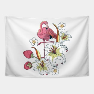 Tropical Flamingo and Flowers Tapestry