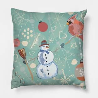 Cardinal and Snowman Pillow