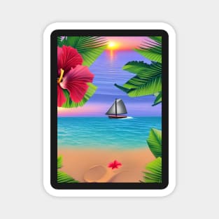 Tropical Sunset Beach Scene 2 Magnet