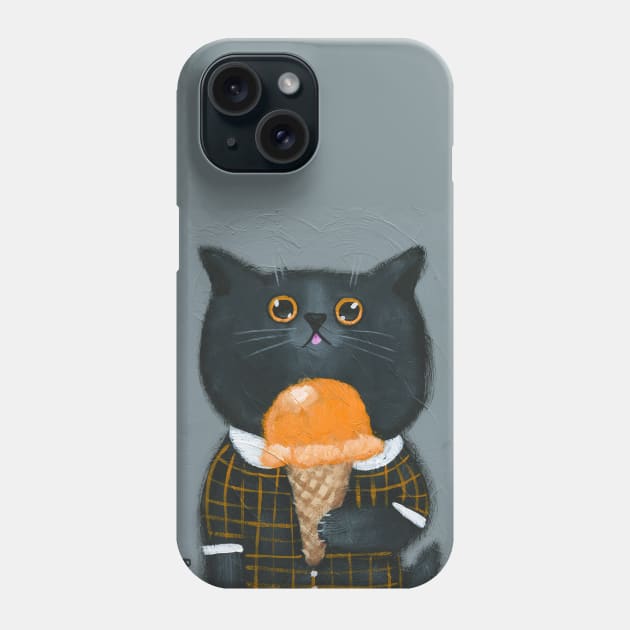 Cat With Pumpkin Ice Cream Phone Case by KilkennyCat Art