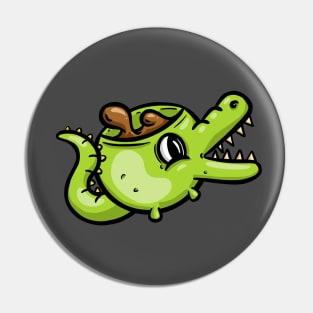 Crocodile alligator Coffee Cup Cartoon Illustration Pin