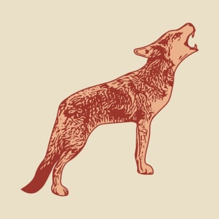 Coyote Howling Linocut Style T-Shirt