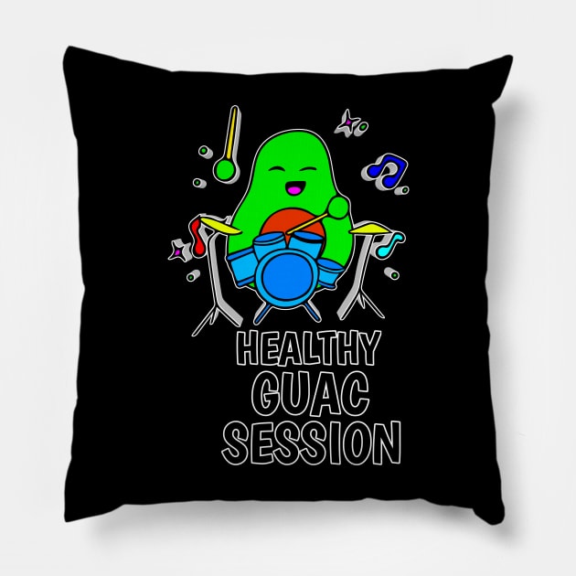 Healthy Quac Session - Funny Avocado Cute Clipart Veggies - Musical Beats Drummer Pillow by MaystarUniverse