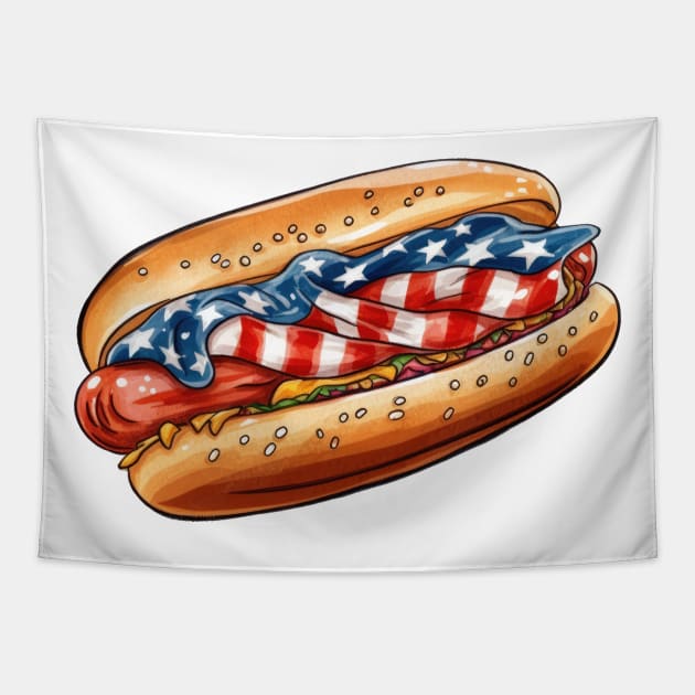 4th of July Hot Dog Tapestry by Chromatic Fusion Studio