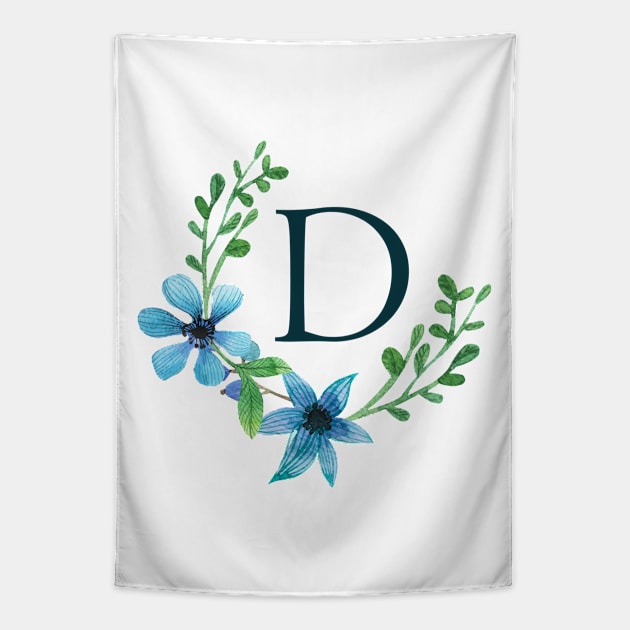 Floral Monogram D Pretty Blue Flowers Tapestry by floralmonogram