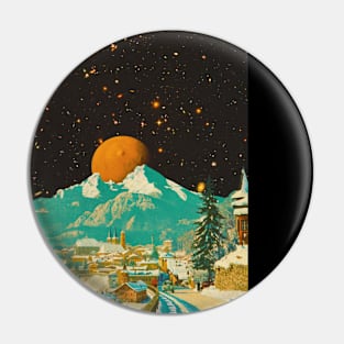 Sunny Village On The Snow Moon - Space Collage, Retro Futurism, Sci-Fi Pin