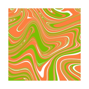 Orange Red Green Colors Marble Pattern Swirl Design Abstract Art Background T-Shirt