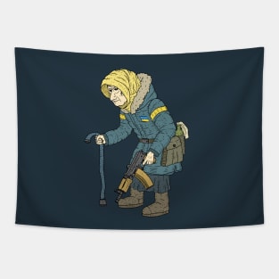 tactical babushka, Ukrainian grandma. Tapestry