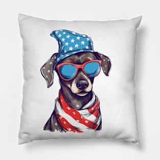 Patriotic Dog, 4th of July Design Pillow